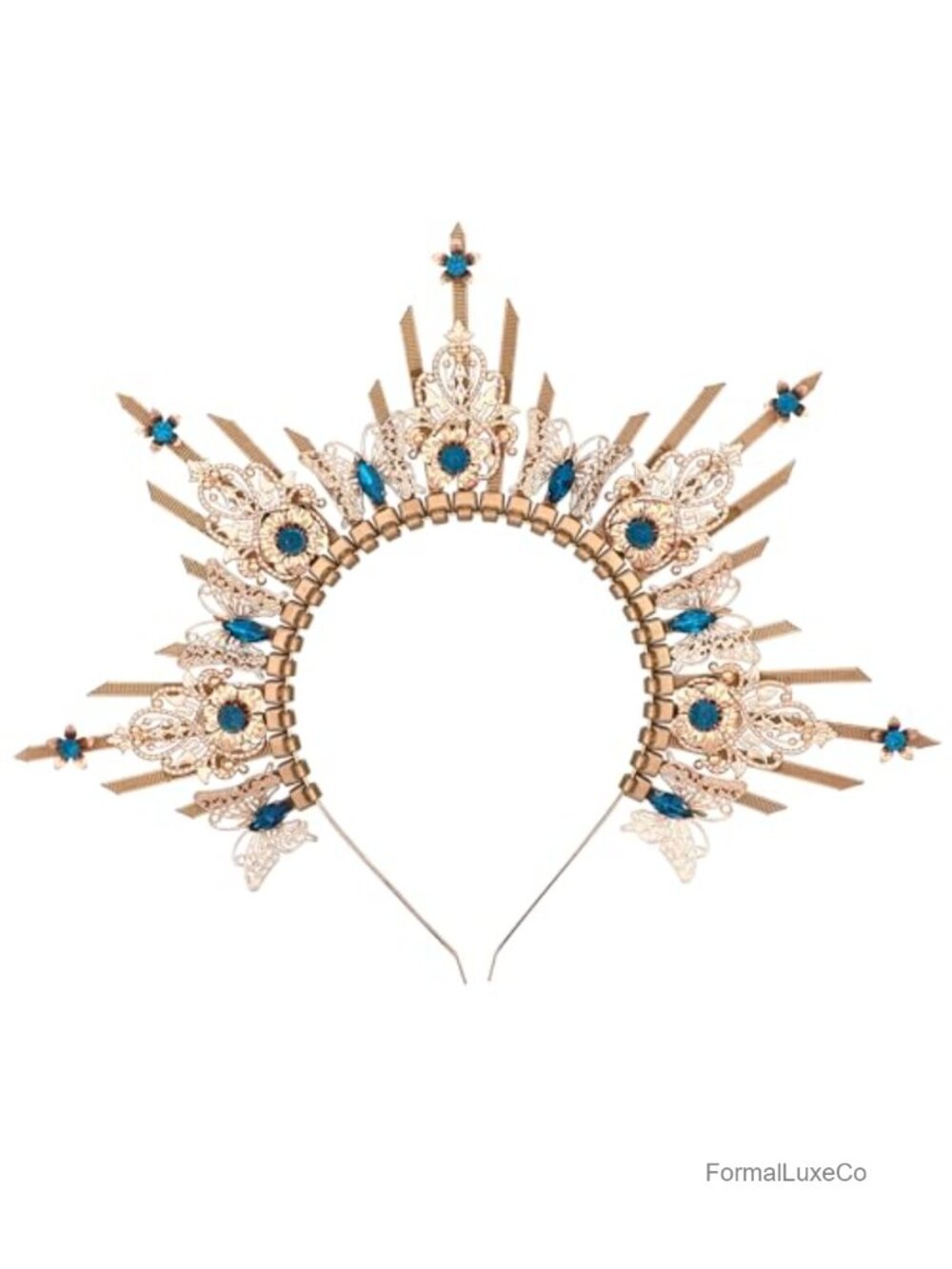 Handmade Butterfly Halo Crown Headpiece Sun Headband Blue Rhinestone Cosplay